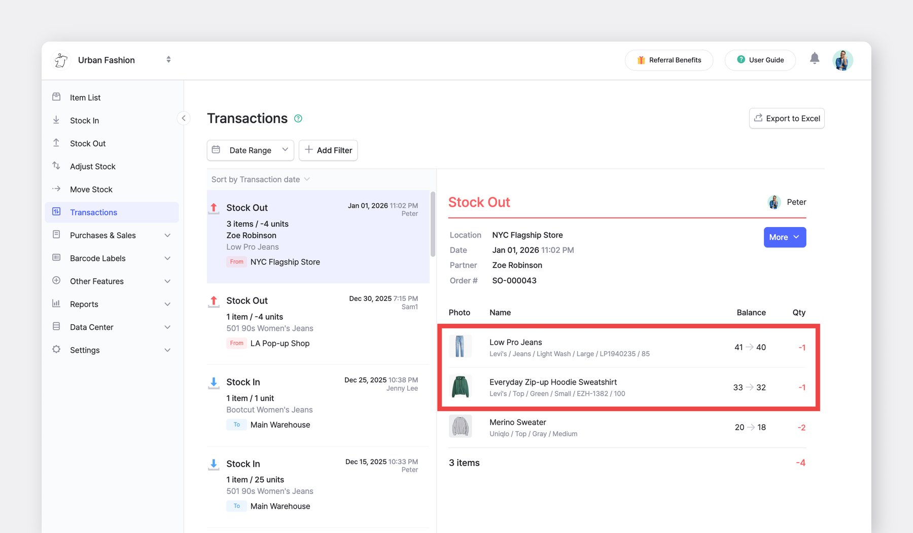 BoxHero - Bundles - Stock Out - Transaction History