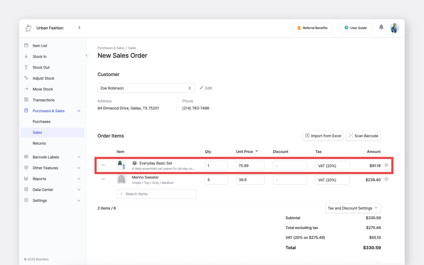 BoxHero - Bundles - New Sales Order